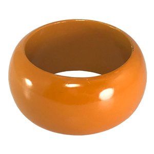 Chunky Wide Domed Wood Bangle Bracelet in Orange Runway Statement Piece